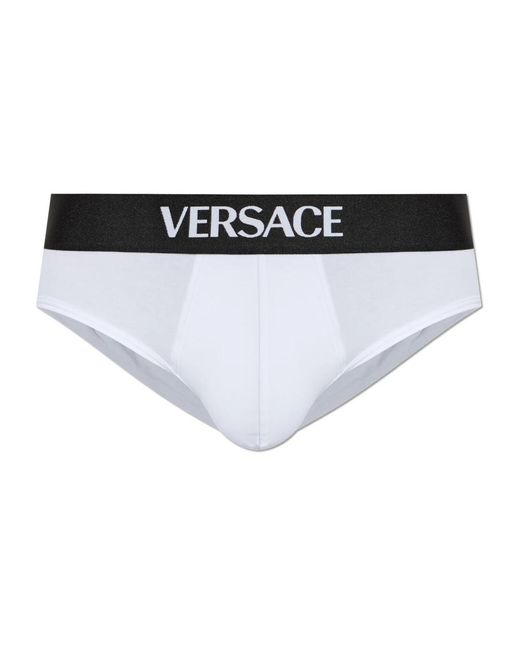 Versace Ondergoed ,Wit ,Katoen Katoenen Slip Met Logo in het White voor heren