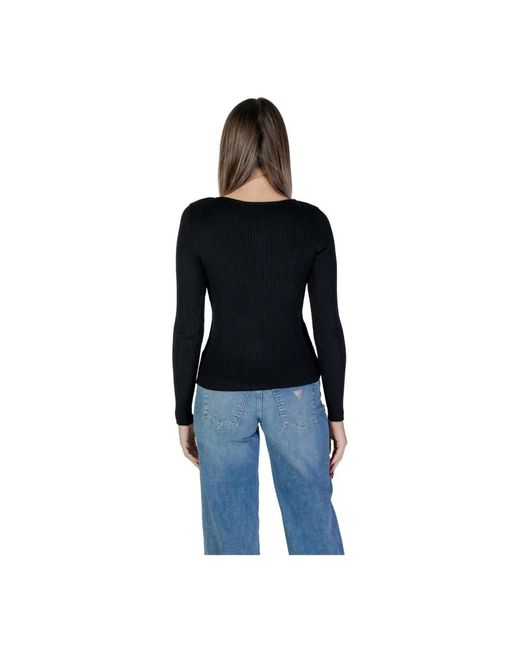 Vila Black Gerippter strick asymmetrischer hals top