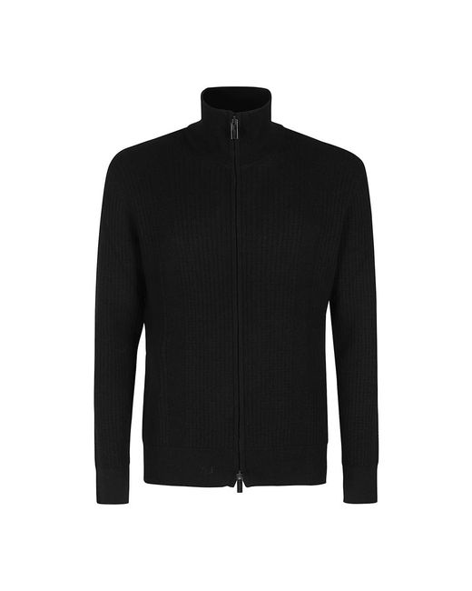 Paolo Pecora Truien & Vesten ,Zwart ,Wol Merino Wollen Trui Met Rits En Ruitpatroon in het Black voor heren