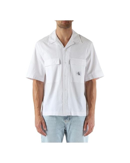 Calvin Klein Stretch seersucker regular fit hemd in White für Herren