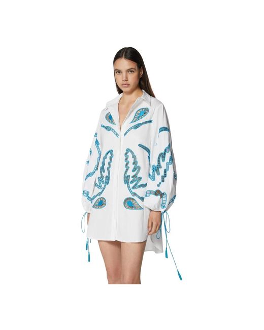 Silvian Heach Blue Oversized Hemd Mit Cut-Out-Stickerei