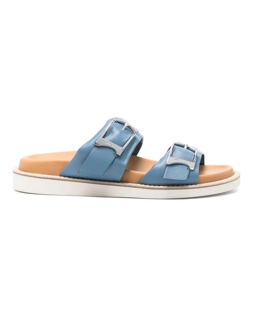 Santoni Schoenen ,Blauw ,Leer Open Slippers in het Blue