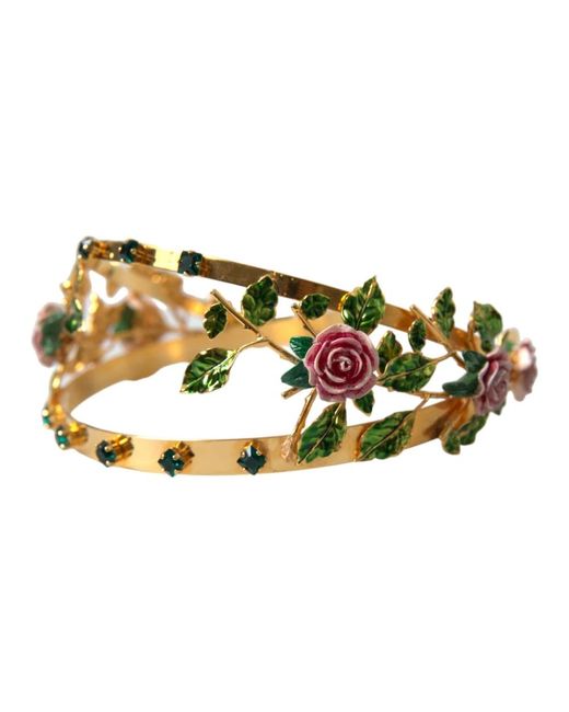 Oro ottone cristallo rose diadema di Dolce & Gabbana in Metallic