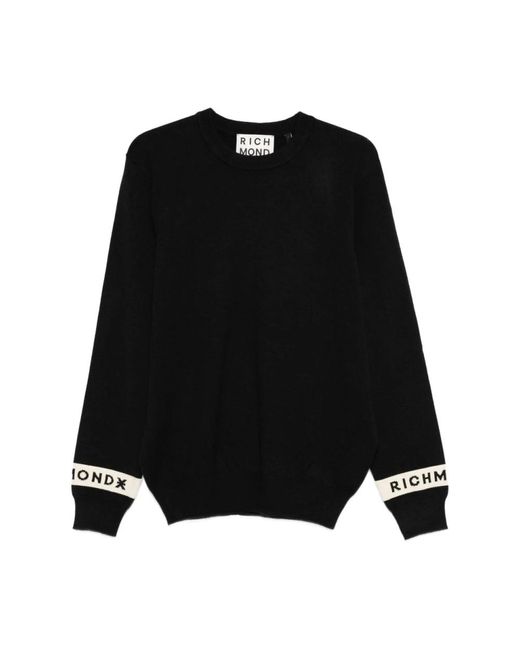 John Richmond Schwarzer Rundhalsausschnitt Pullover Logo Detail in Black für Herren