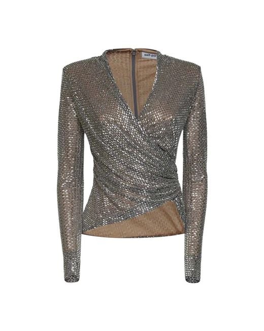 Self-Portrait Tops ,Grijs ,Polyester Rhinestone Wrap Top in het Gray