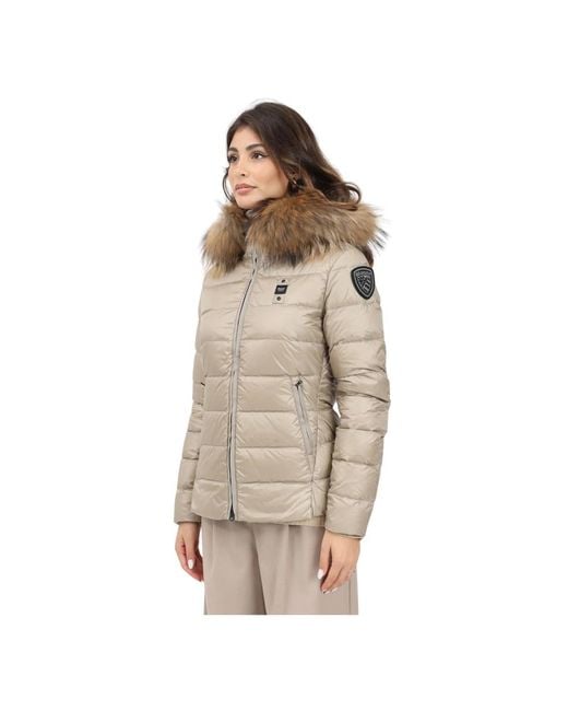 Abrigo Acolchado Con Capucha Y Piel, Mujer, Talla Blauer de color Natural