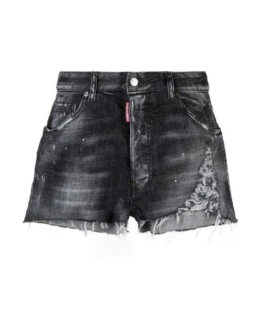 DSquared² Korte Broeken ,Zwart ,Katoen Raw Cut Baggy Shorts in het Gray