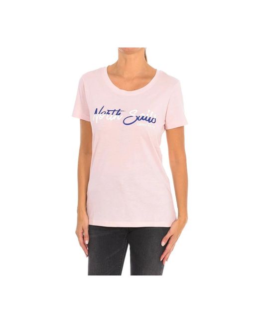North Sails Pink T-Shirt Mit Kurzen Ärmeln Und Geripptem Ausschnitt
