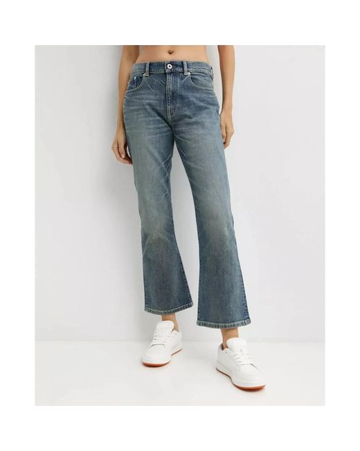KENZO Jeans ,Blauw ,Katoen Blauwe Cropped Fit Jeans Met Distressed Effect in het Blue