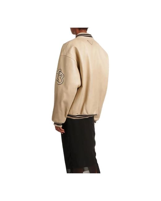 Prada Ivoor Leren Varsity Jack in het Natural voor heren