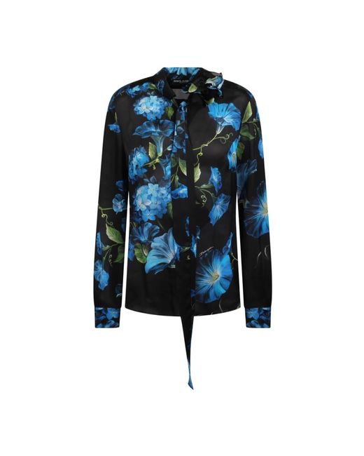 Camisa de seda estampada con detalles de flores falsas Dolce & Gabbana de color Blue