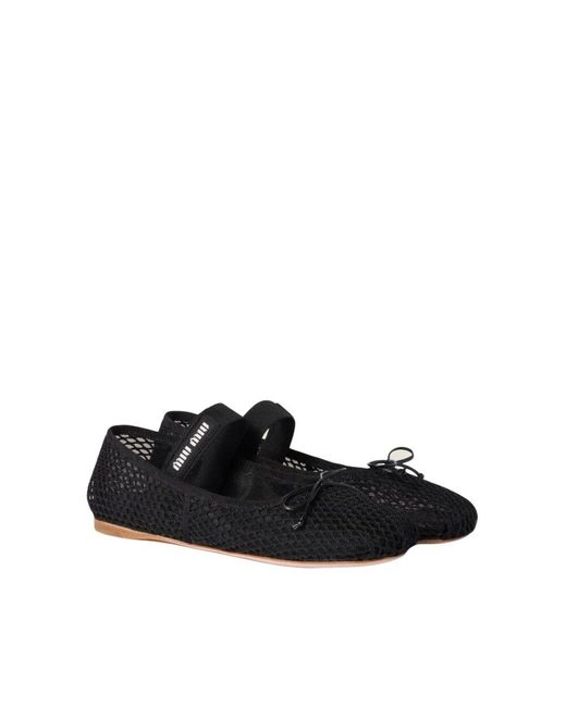 Miu Miu Black Schwarze Schleifen-Ballettflats