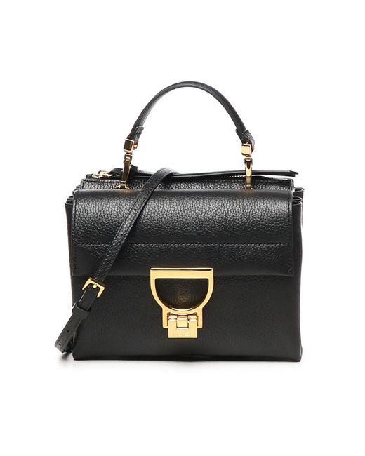 Coccinelle Black Schwarze leder-schultertasche mit gold-logo