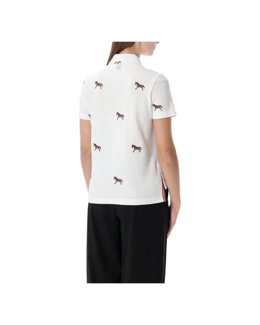 Thom Browne Tops ,Wit ,Katoen Paarden Geborduurde Half Drop Polo Met Korte Mouwen in het White