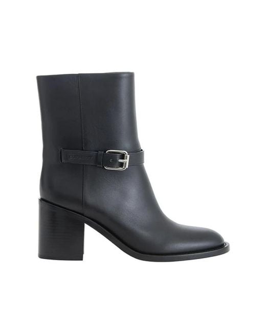 Burberry Gray Schwarze Lederstiefel Mit Schnalle