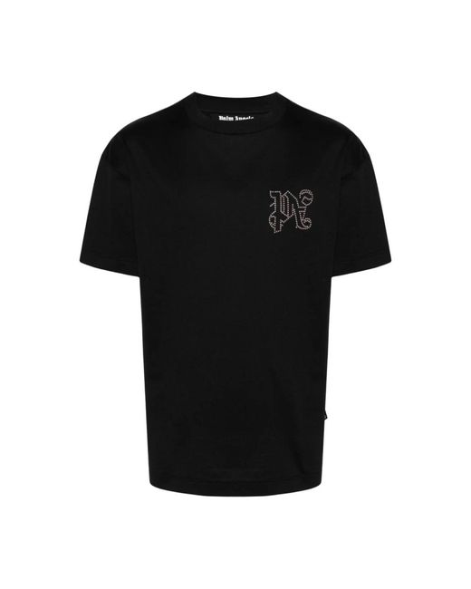 Palm Angels Schwarzes logo crew neck t-shirt,t-shirts,baumwoll t-shirt mit gesticktem monogramm in Black für Herren