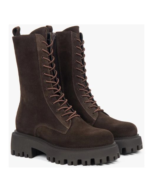 ESTRO Brown Lace-Up Boots