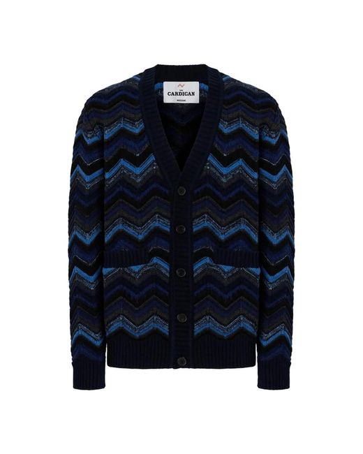 Missoni Truien & Vesten ,Blauw ,Katoen Blauwe Zigzag V-Hals Trui in het Blue voor heren