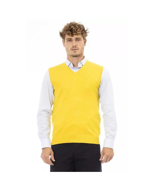 Alpha Studio Yellow V-Neck Knitwear for men