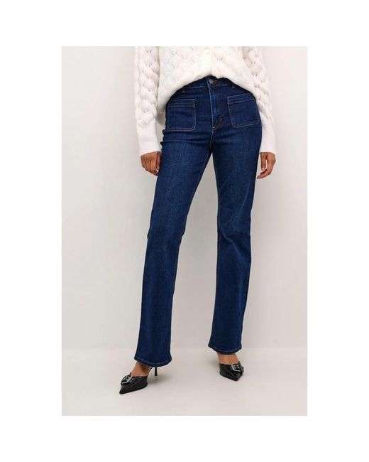 Kaffe Jeans ,Blauw ,Denim Flared Jeans Donkerblauw Denim in het Blue