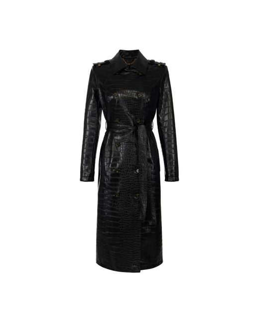 Elisabetta Franchi Black Schwarzer Krokodil-Effekt Trenchcoat