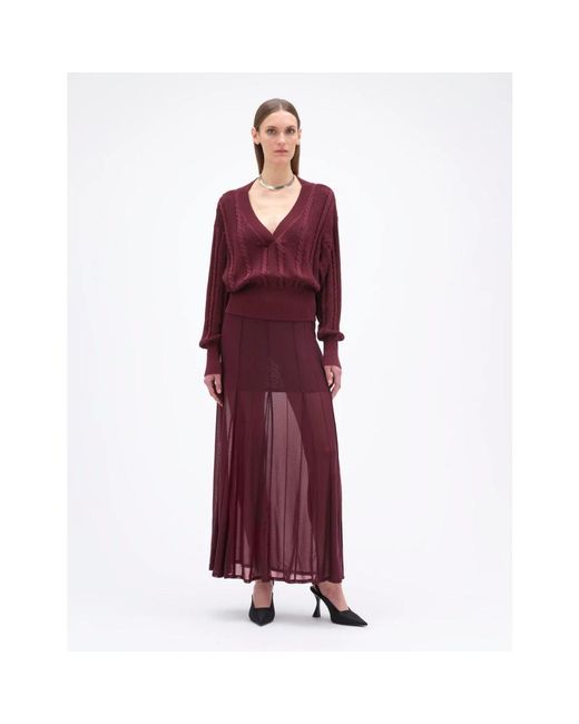 REMAIN Birger Christensen Rokken ,Bruin ,Polyester Elegante Mesh Geplooide Midi Rok in het Purple