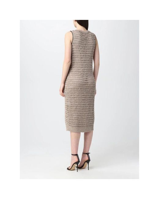 Brunello Cucinelli Natural Elegantes Texturiertes Midi-Kleid