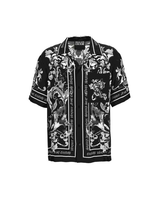 Versace Jeans Couture Schwarzer Barockdruck Kurzarm Pullover in Black für Herren