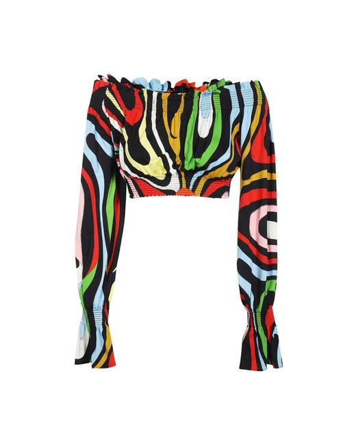 Emilio Pucci Black Gerüschtes Langarm Crop Top