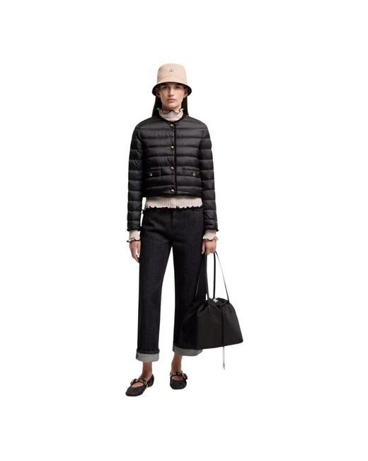Moncler Black Crewneck Button-Up Jacket