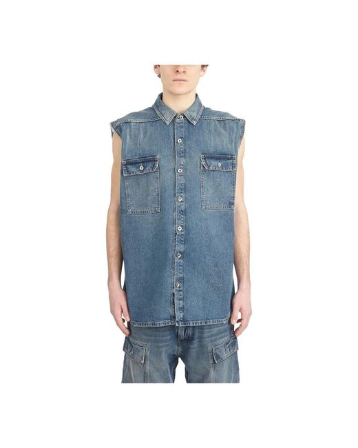 Rick Owens Jassen ,Blauw ,Denim Denim Mouwloze Shirt Jumbo in het Blue voor heren