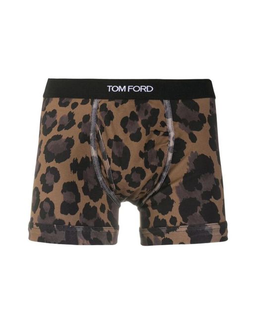 Tom Ford Ondergoed ,Bruin ,Katoen Luipaardprint Boxershorts in het Gray voor heren