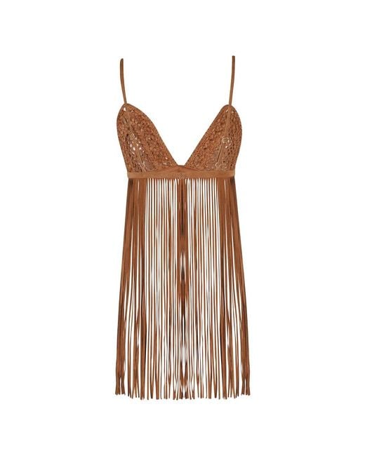 retroféte Brown Wildleder Fransen Bh Top