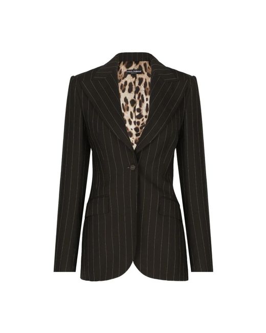 Dolce & Gabbana Black Single-Breasted Pinstripe Wool Turlington Jacket