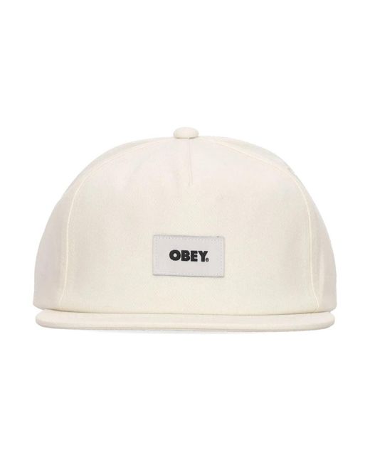 Obey Accessoires ,Katoen Platte Klep Strapback Cap Ongebleekt Katoen in het Natural voor heren
