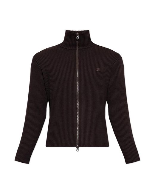 Courreges Gerippter Reißverschluss-Strickjacke in Black für Herren