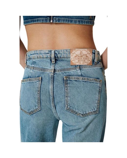 Twin Set Blue High-waist cropped straight cut jeans