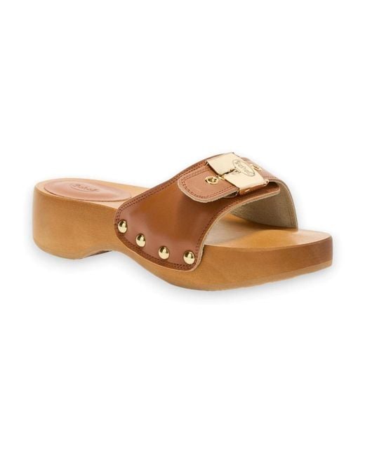 Scholl Brown Heeled Mules