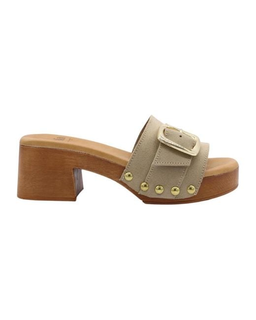 E mia Brown Heeled Mules