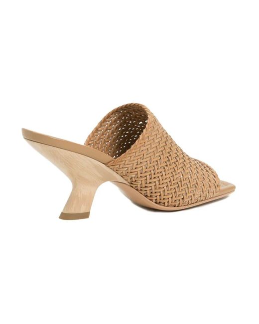 Twinset Natural Gewebte Ledersandalen Mit Keilabsatz