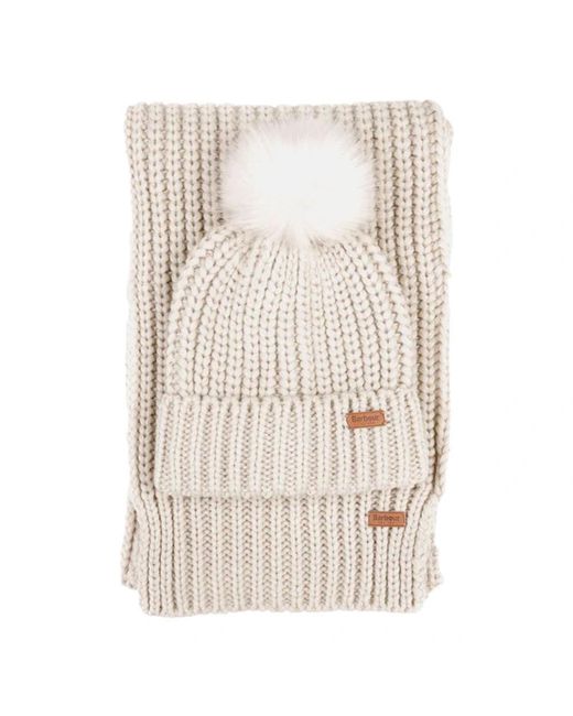 Barbour Accessoires ,Polyester Saltburn Muts & Sjaal Set in het Natural