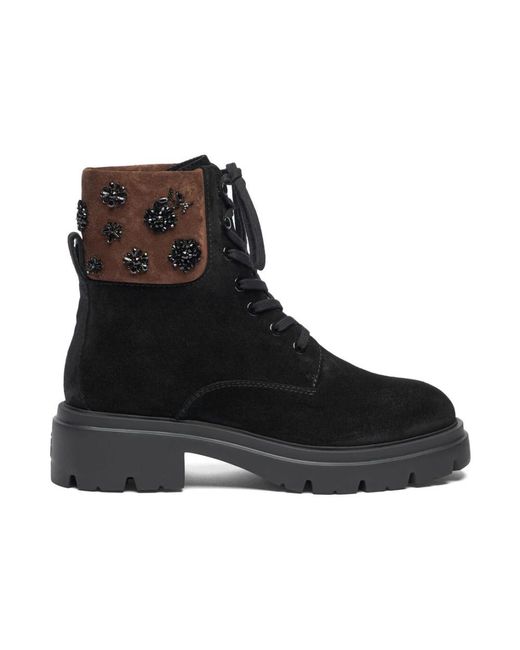 Stuart Weitzman Black Lace-Up Boots