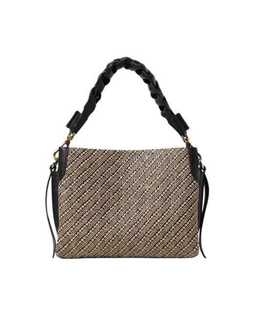 Coccinelle Gray Schwarze Gewebte Raffia Tote Tasche