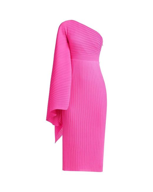 Solace London Pink Fuchsia geripptes gestricktes one-shoulder kleid