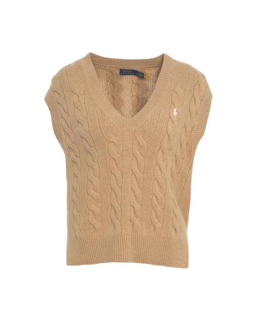 Polo Ralph Lauren Kabel Gebreide V-Hals Trui in het Natural