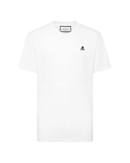 Philipp Plein Basic V-Neck T-Shirt Skull in het White voor heren