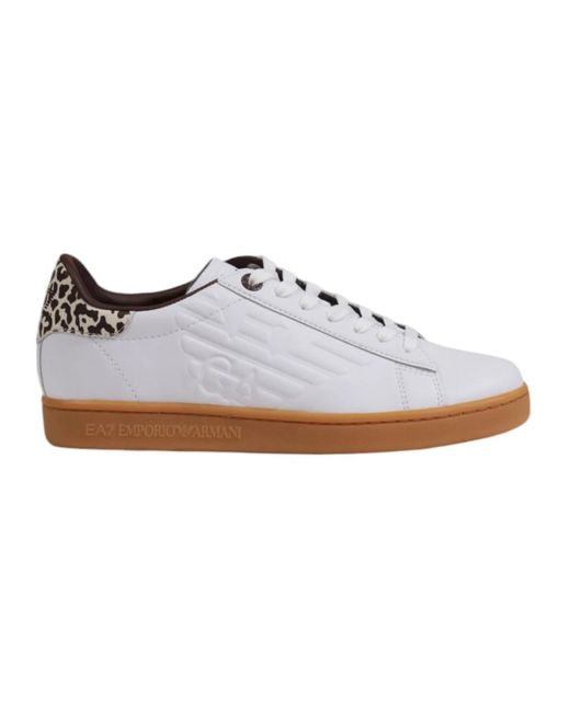 EA7 Schoenen ,Wit ,Leer Leren Sneakers Met Verhoogd Logo in het White