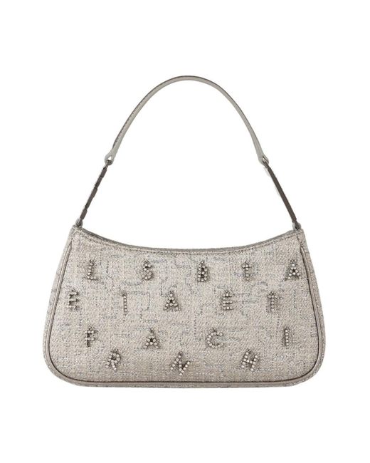 Bolso de hombro gris de tweed lurex con letras de estrás Elisabetta Franchi de color Gray