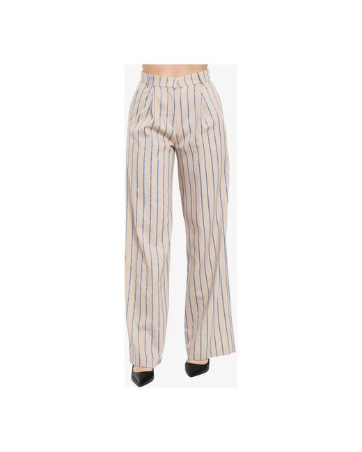 Pantaloni in cotone a vita alta e gamba ampia di Kaos in Natural