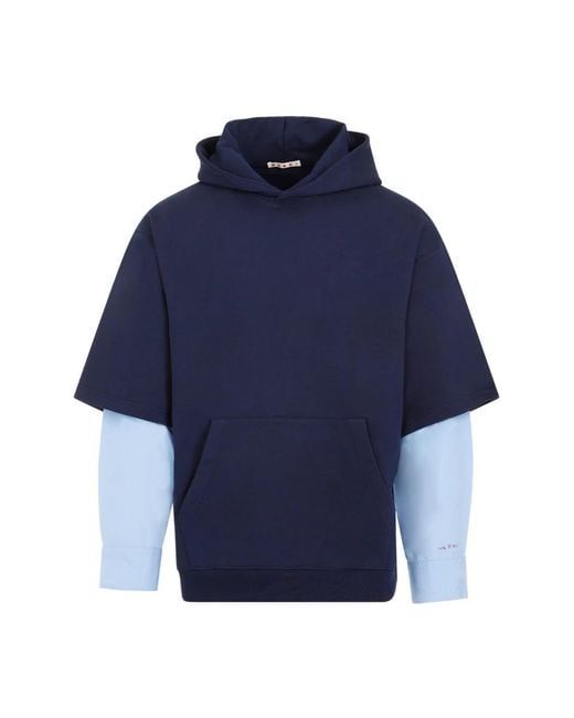 Marni Blaue baumwoll-sweatshirt mit kapuze in Blue für Herren